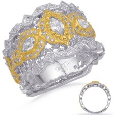 ESTATE LARGE .95CT WHITE  FANCY YELLOW DIAMOND 14K 2 TONE GOLD ANNIVERSARY RING