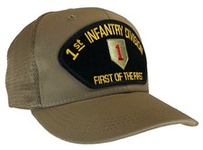 1st Infantry Division Hat Mesh Back Trucker Cap Khaki U.S. Army Veteran