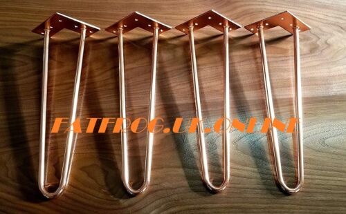 4 Hairpin Table Legs 10mm Steel/Black/Copper Furniture Desk Bench 12.5 &amp; 22.5cm-