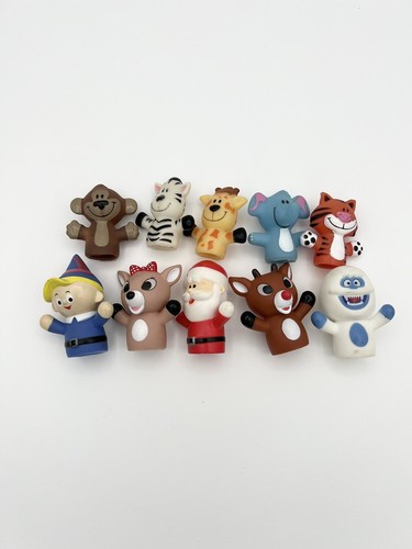 Fingerpuppen Rudolph das Rentier mit der roten Nase & Tiere 10 Stück Plastikspielzeug