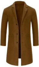 Men's Solid Color Stand Collar Long Sleeve Wool Blend Coat, Autumn Winter