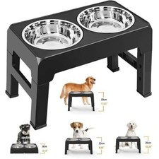 Elevated Dog Bowl Pet Feeder Stainless Steel Raised Food Water Stand w/ 2 Bowls