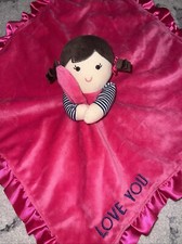 Carter  s Lovey Love You Pink Satin Trim Back Security Blanket Rattle Pigtails