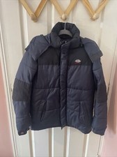 Mens Dickies Black Classic Puffer Padded Hooded Coat, Size Small