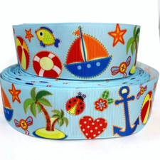 GROSGRAIN RIBBON 5/8", 7/8",1.5", 3" Palm Trees Beach Boats Hearts Printed