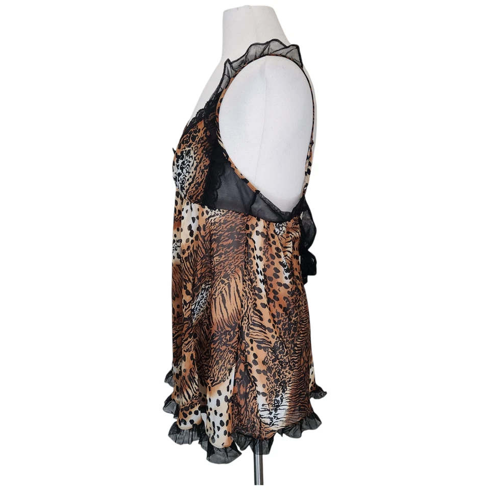 Y2K Betsey Johnson Intimates Baby Doll Night Gown Large Animal Ruffle Sheer - Image 4 of 4
