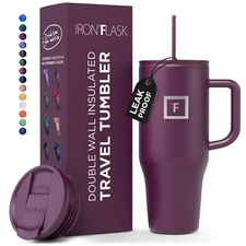 IRON °FLASK Co-Pilot Insulated Mug w/Straw & Flip Cap Lids - Cup Holder Bot