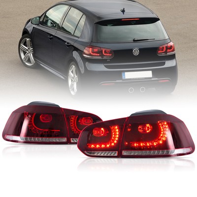 VLAND Red Lens LED Tail Lights For G0lf 6 MK6 2010-2014 w/Sequential Indicator