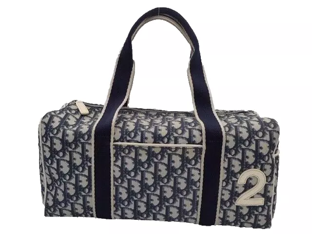 Mini sac fourre tout Christian Dior motif trotteur bleu marine Boston n°2 PVC cuir