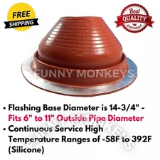 Silicone Metal Roof Pipe Flashing 6"-11" OD for AC Chimney Fireplace Stove Pipe