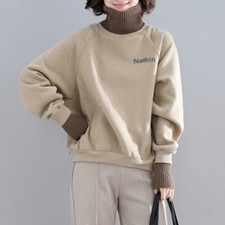 Women Knitted Splice Sweatshirt Fleece Lined Warm Loose Casual Long Sleeve Tops