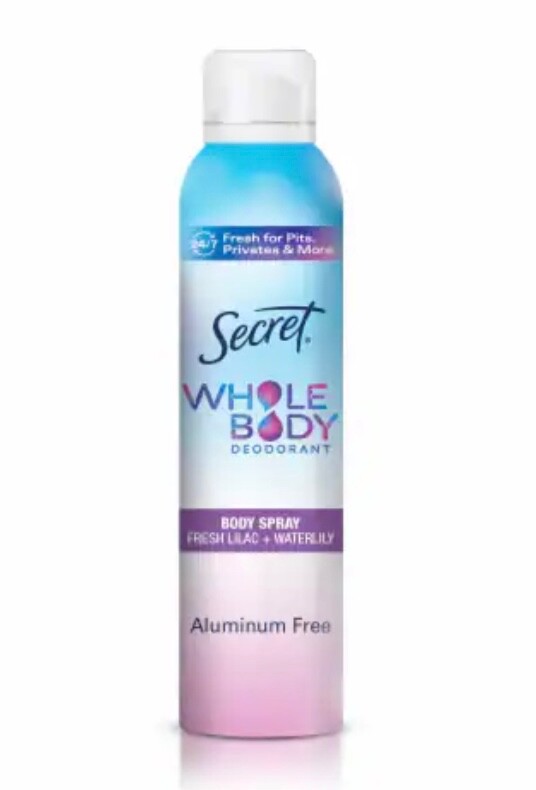 Secret Whole Body Deodorant Spray, Lilac Waterlily, Aluminum Free,