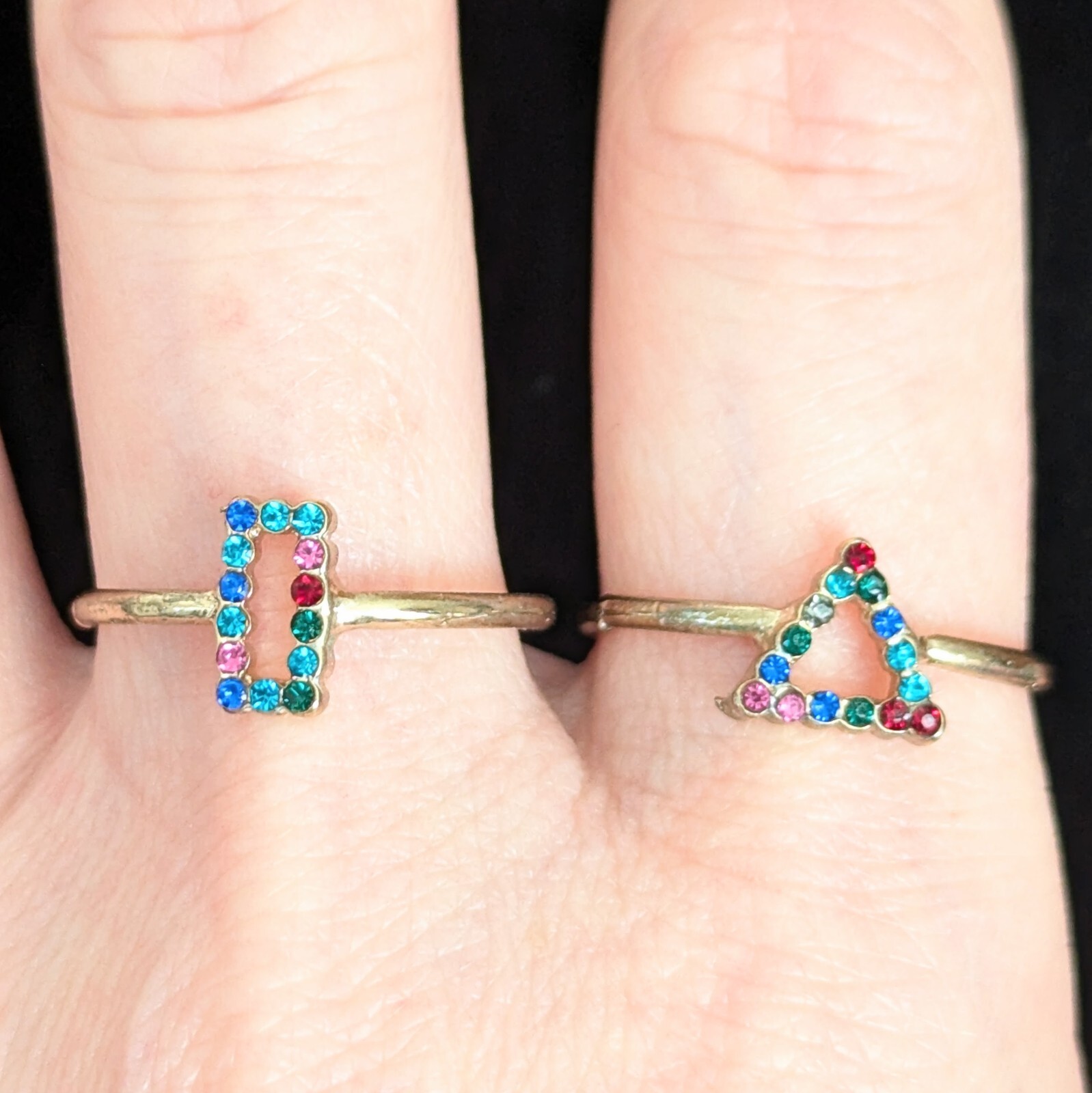 Stackable Rhinestone Rings Bands Triangle Rectang… - image 2