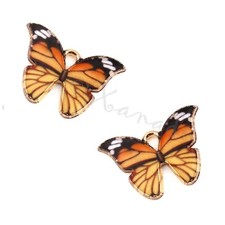 Orange Butterfly Charms 22mm Gold Plated Enamel Pendants C8825 - 2, 5 Or 10PCs