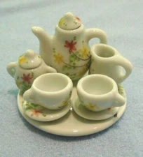 10 PC MINIATURE CERAMIC DOLLHOUSE MULTI-FLORAL TEA SET MTS-14