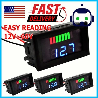12V-60V Car Marine Motorcycle LED Digital Voltmeter Voltage Meter Battery Gauge