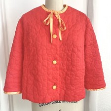 VTG Vanity Fair Women's Sz S Quilted Bed Jacket Embroidered Cropped /w Pocket