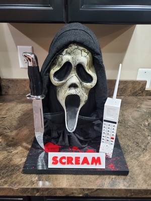 Scream Ghostface Aged Mask Life Size Display With Phone Knife Nameplate