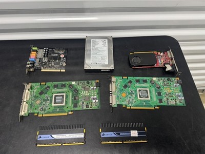 Lot of 7 Vintage Computer Cards Nvidia PCI VGA Graphics Cards + RAM & Hard Drive