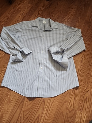 Brooks Brothers Dress Shirt Men 17.5-35 Blue Striped Regent 100% American Supima