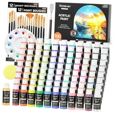  100 Colors Acrylic Paint, 2oz/60ml Bottles, 2 Fl Oz (Pack of 100) Regular