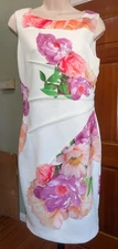 Calvin Klein White Sleeveless Lined Sheath Dress W Bold Floral Print SZ 8