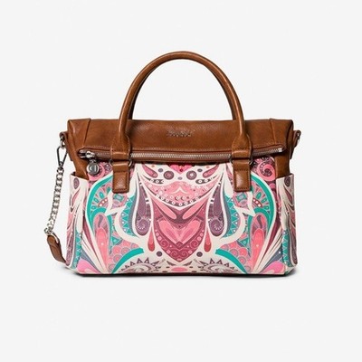 Desigual Bols_Multiverse Loverty Handbag Colorful Paisley Faux Leather Trim NWT
