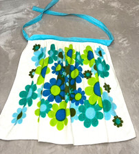 VTG 1970's Kitchen Half Apron Terrycloth Hippi Floral Turquoise MCM Cooking