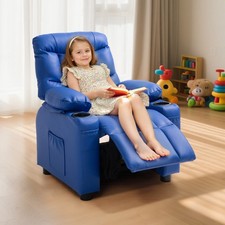 Uimoso Kids Reclining Chair PU Leather Toddler Recliner 2 Cup Holder  4 Pocket