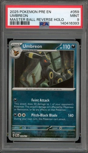 Pokemon Umbreon Prismatic Evolutions Master Ball Reverse Holo #059 PSA 9 Mint