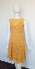 BCBGMAXAZRIA Fit & Flare Dress Gold Lace Sleeveless Evening Cocktail Event