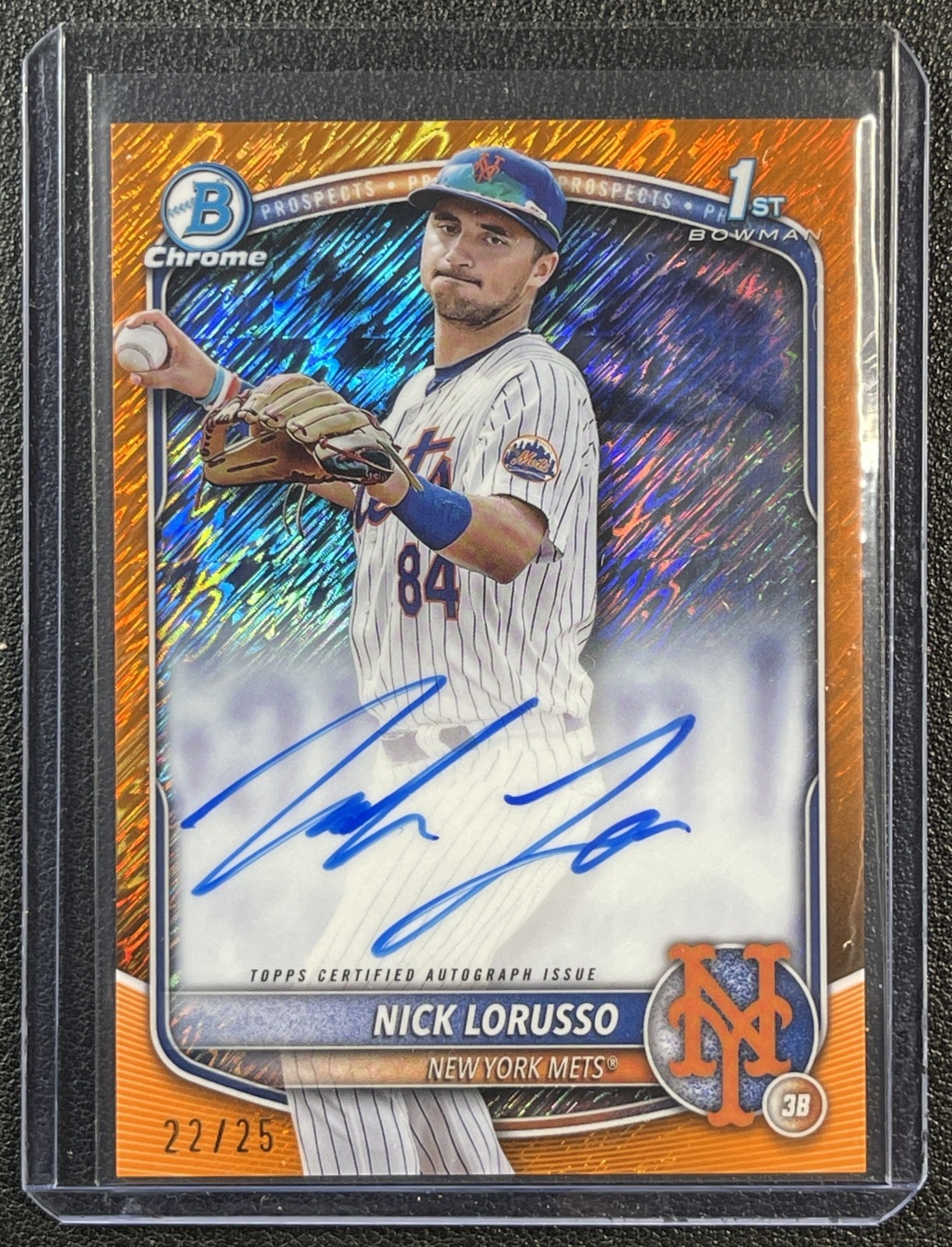 NICK LORUSSO 2025 BOWMAN CHROME AUTO ORANGE SHIMMER REFRACTOR 1ST PROSPECT 22/25