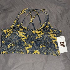New With Tags 5  Ten Black Gold Dragon Sports Bra Sz Med Racerback Streetwear