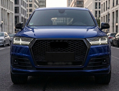 Wabengrill für Audi Q7 4M 16-19 Front Grill RS-Style Glanz Schwarz 360° Kamera
