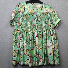 Bohemian Traders Mini Dress Shirred Stretch Yoke Psychedelic Green Boho Whimsy