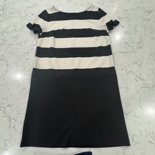 Loft Womens Black White Striped Short Sleeve Boat Neck Shift Dress Size 6