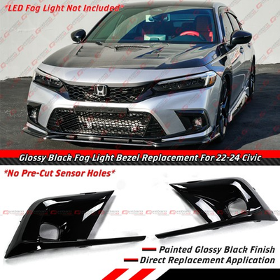 #ad #ad For 2022 2024 Honda Civic JDM Gloss Black Fog Light Lamp Bezel Cover Replacement $53.99