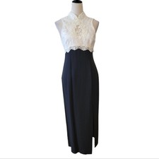 Vintage Scott McClintock Black Ivory Long Evening Gown Size 6 Petite