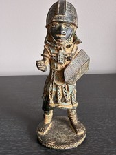 Benin Bronze Warrior Royal Art Nigeria Lost Wax Technique 9.5” Inches Tall Read