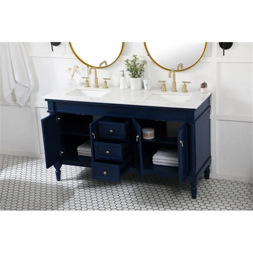 Elegant Decor Lexington 60" Solid Wood Double Bathroom Vanity in Blue - Picture 8 of 8