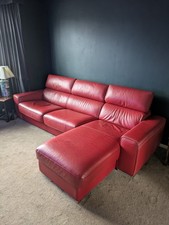 Large Italian Leather Chaise SOFA with King size Bed and Ottoman 