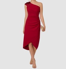 Adrianna Papell Women's Red One-Shoulder Crepe Beaded A-Line Dress Size 10