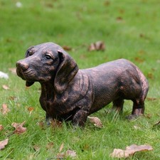 Playful Sausage Dog Garden Sculpture - Outdoor Dog Themed Decor - Bronze Copper