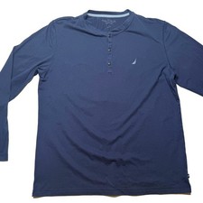 Nautica Sleepwear Mens Large Blue Long Sleeve Henley Pajama Lounge Shirt
