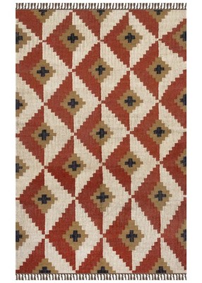 Southwestern Kilim Yoga Rug Hand Woven Red Kitchen Bedroom Wool Jute Area Rug3x5