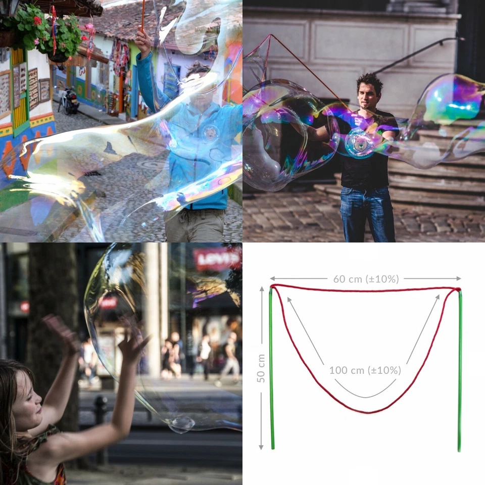 Stäbe für große Seifenblasen + Pulver für 5 liter Flüssigkeit Toll Seifen Satz