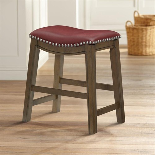 Home Square 18" Faux Leather Saddle Dining Stool in Red - Set of 3 - Picture 5 of 7
