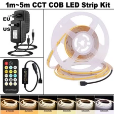 CCT COB LED Strip Tape Lights RF 17Key Remote Dimmable 2700K To 6500K US EU Kit