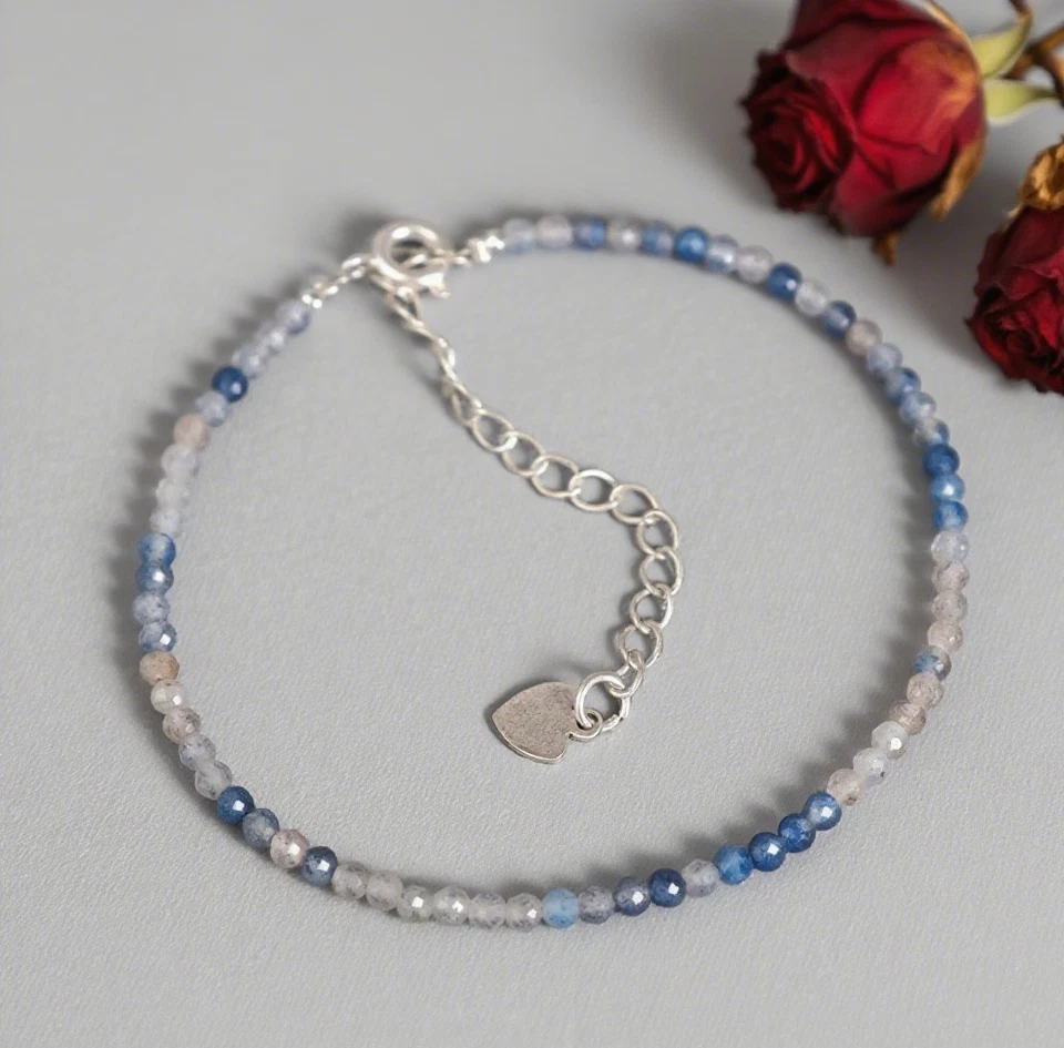 Delicado K2 Azurita Jaspe Cristal Minimalista 3mm Cuentas Facetadas Pulsera Curación Foto 2 de 3