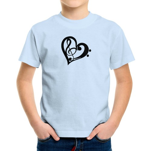 Love Music Toddler Kids Boy Girl Tee T-Shirt Printed Gift Treble Bass Clef Heart - Picture 10 of 16